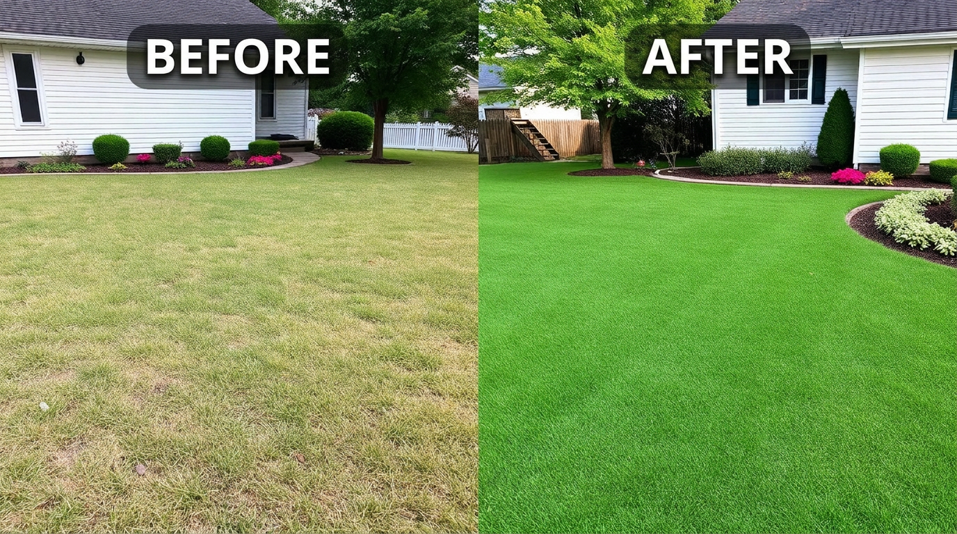 Before and after lawn transformation